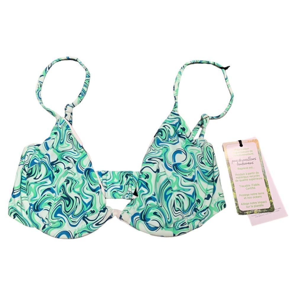 VDM x Revolve Bikini Top, 70’s Vibe, Marble Print, Green / Blue, XS, NWT